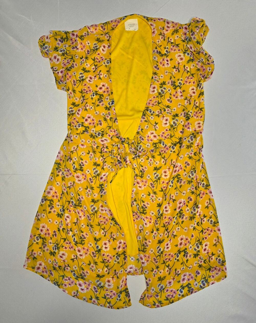 Harper Heritage yellow floral chiffon wrap dress Size M
